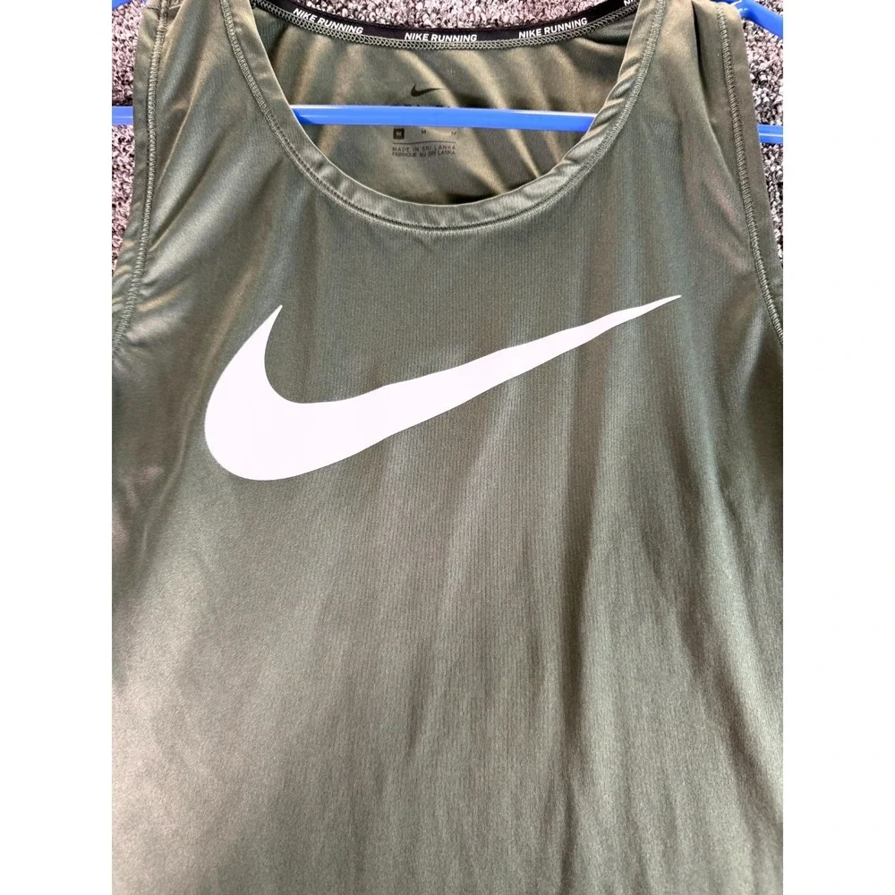Nike Running Dri-Fit Tank Top Womens Medium Olive Green Swoosh Logo Racerback